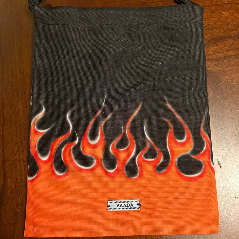 Authentic Prada Flames Drawstring Pouch 6.75”x9” Made In Italy Brand New